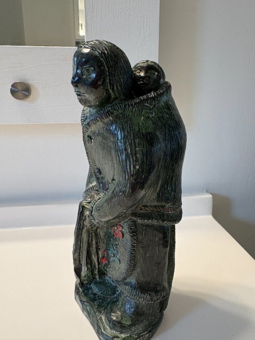 ORIGINAL Wolf Sculpture Soap Stone Woman Carrying Baby